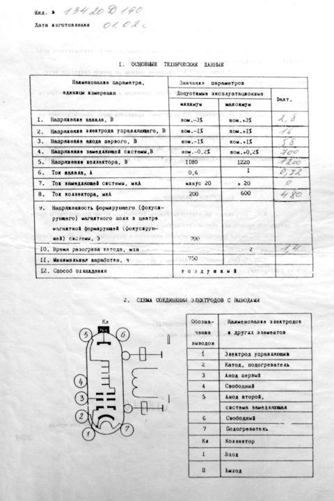 Wanderfeldröhre UW-1B, UV-1B, УВ-1Б Datenblatt